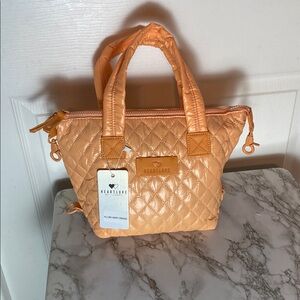 Quilted Warm Orange Tote Bag With Change Purse and Detachable Crossbody Strap